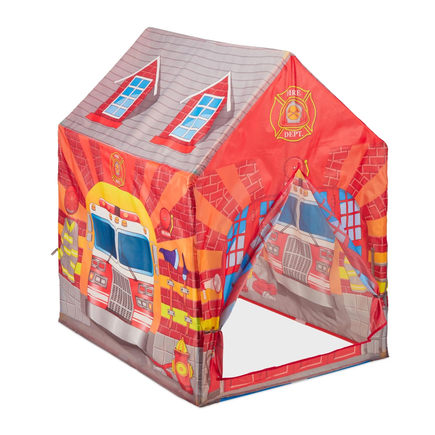 Relaxdays Feuerwehr Kinderzelt Polyester Leicht 103 cm x 71 cm x 94 cm 0,7 kg