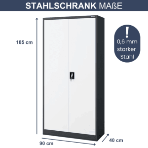 DELUKE Aktenschrank KADO, abschließbarer Büroschrank mit Flügeltüren, 185x90x40 cm, Anthrazit-Weiß.