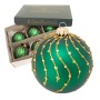 6er Set grüne Weihnachtskugeln von Krebs Glas Lauscha mit goldenen Streifen, 8cm.