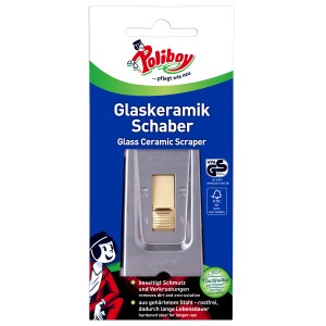 Poliboy Glaskeramik Schaber für die Reinigung von Glaskeramikkochfeldern und Fliesen.