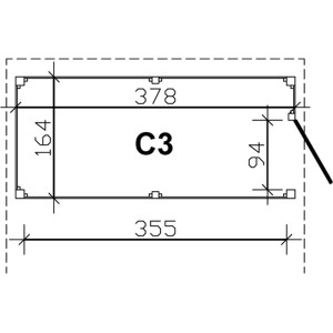 Technische Zeichnung: Skan Holz Abstellraum C3, 378x164cm, für Carport, schiefergrau.