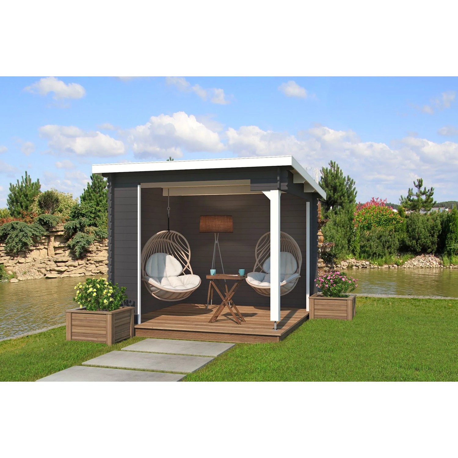 Lasita Holz-Gartenhaus Buffalo 275 Flachdach Lasiert 275 cm x 275 cm