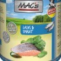 Mac's Hunde-Nassfutter Lachs & Spinat, getreidefrei, mit Lachsfilet und Spinat auf der Dose.