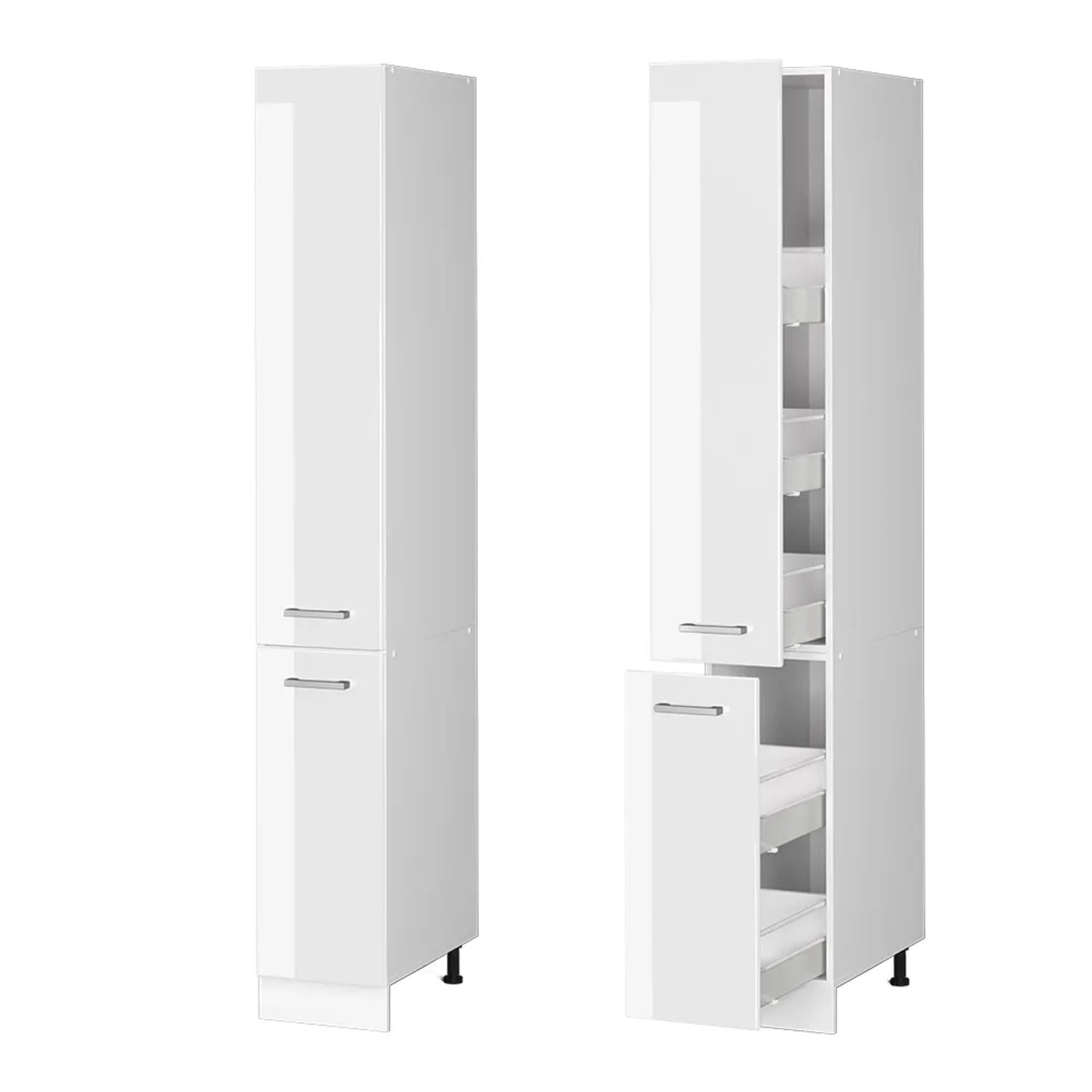 Vicco Apothekerschrank R-Line, weiß hochglanz, 30 cm breit. Küchenschrank mit Auszügen für optimale Küchenorganisation.