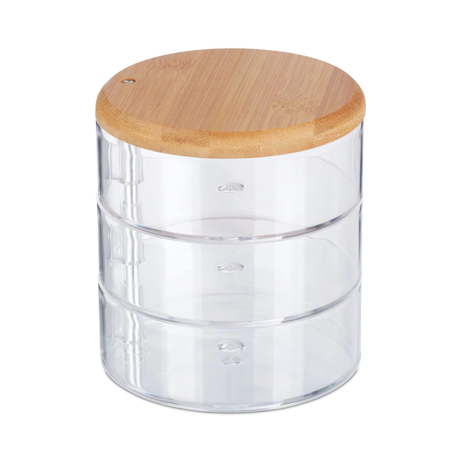 Relaxdays Make Up Organizer Kunststoff Bambus Transparent Drehbar mit 3 Fächern 13,5 cm x 11,5 cm 0,3 kg
