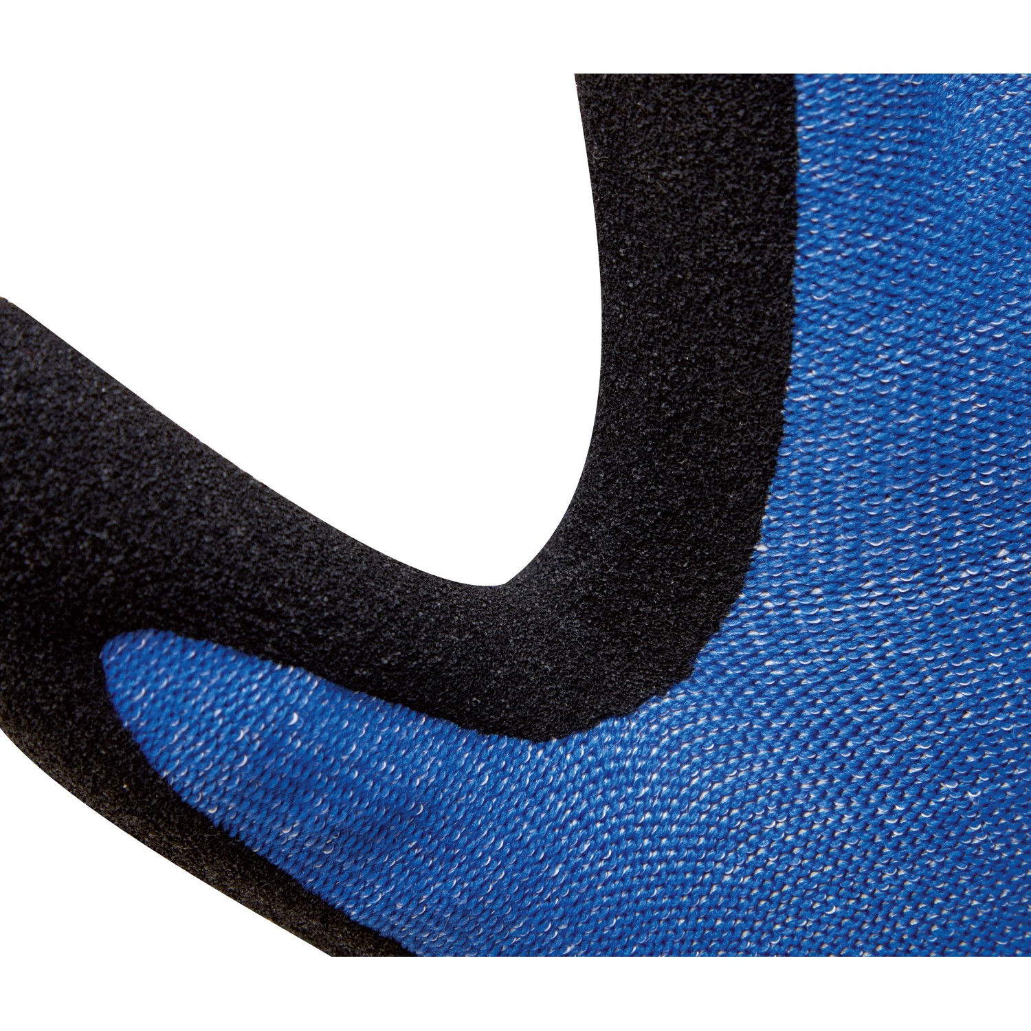 Detailaufnahme: Blauer LUX Schnittschutzhandschuh Größe 10 mit schwarzer Beschichtung.