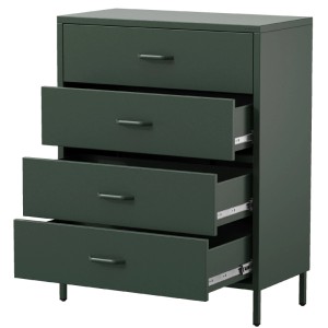 Jan Nowak Kommode CARLA, Flaschengrün, mit 4 Schubladen. Wohnzimmerschrank aus Metall.