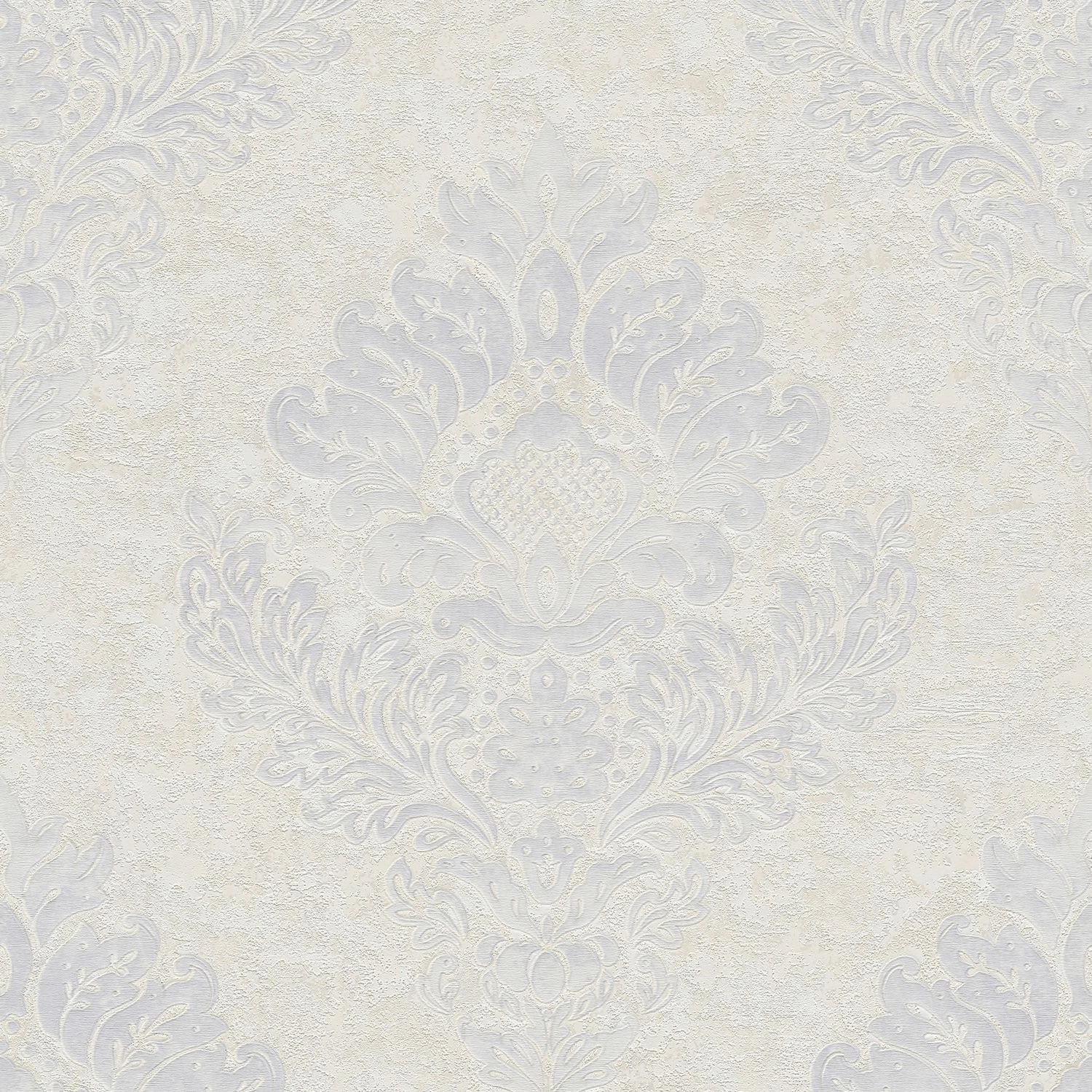 PROFHOME 379015-GU Barock Tapete Ornament Matt Weiß Silber Grau 0,53 m x 10 günstig online kaufen
