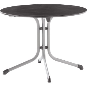 Runder Sieger Klapptisch, 100x100 cm, silber/graphit. Gartentisch mit Stahlgestell und praktischer Klappfunktion.