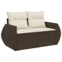 Braune vidaXL Garten-Sofagarnitur aus Rattan mit cremefarbenen Kissen für Terrasse und Garten.