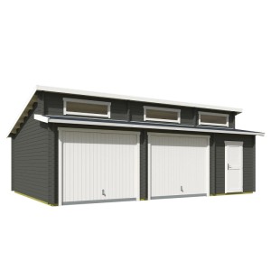 Lasita Garage Hawaii Set, 780x520 cm, grau-grün, mit Schwingtoren und Eingangstür.