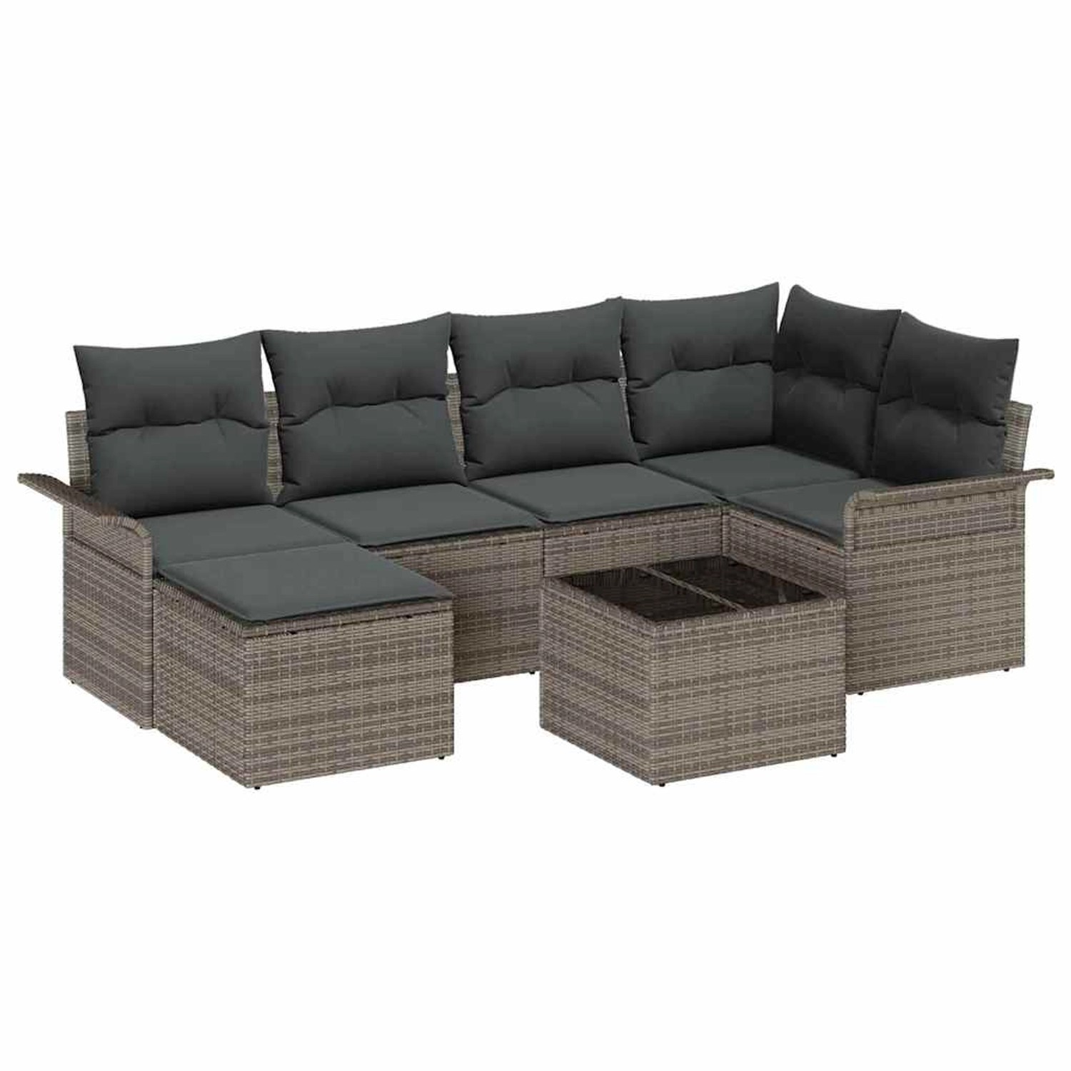 vidaXL Garten-Sofa-Set mit Kissen mit Speicher 7-Tlg Grau Poly Rattan 33541 günstig online kaufen