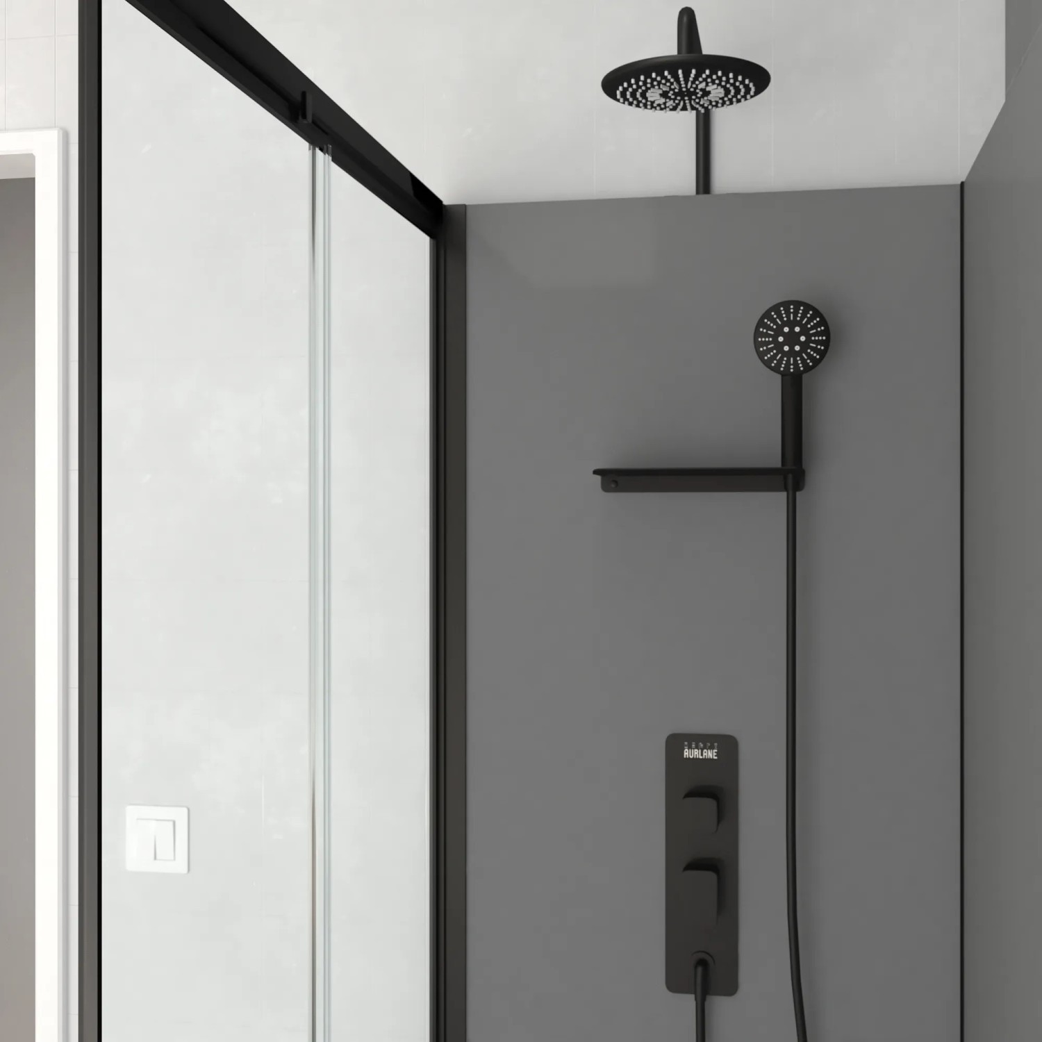 Aurlane Komplettdusche Grey Touch Rectangle, 110x80x215 cm, mit Kopf- und Handbrause in Schwarz.