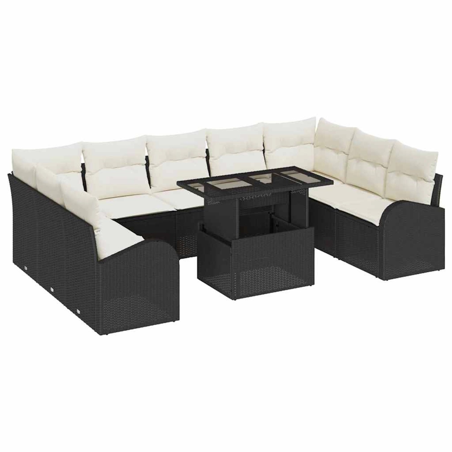 vidaXL Garten-Sofa-Set mit Speicher 10-Tlg Schwarz Poly Rattan 3357440 günstig online kaufen