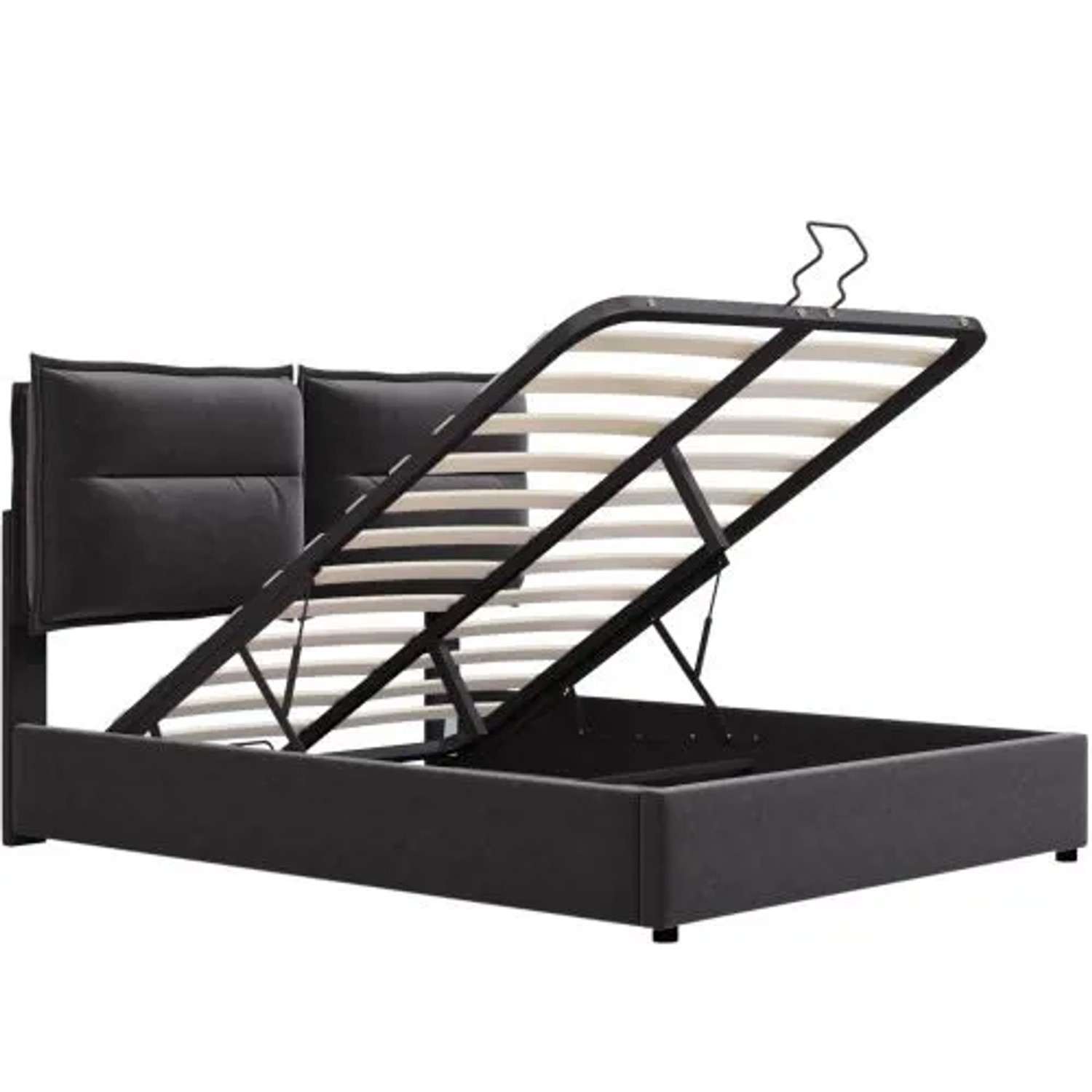 KOMHTOM Doppelbett Gepolstertes Hydraulisches Bett 140x200Cm Stauraumbett Mit Metalllattenrost Samt Schwarz ohne Matratze