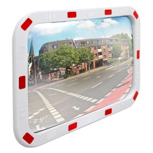 Rechteckiger Verkehrsspiegel 40x60 cm mit rot-weißen Reflektoren und Halterung von ECD Germany.
