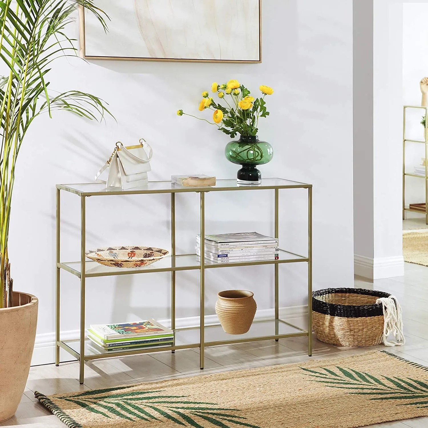 Vasagle Konsolentisch schmal Gold Glas 100 x 30 x 73 cm kaufen bei OBI