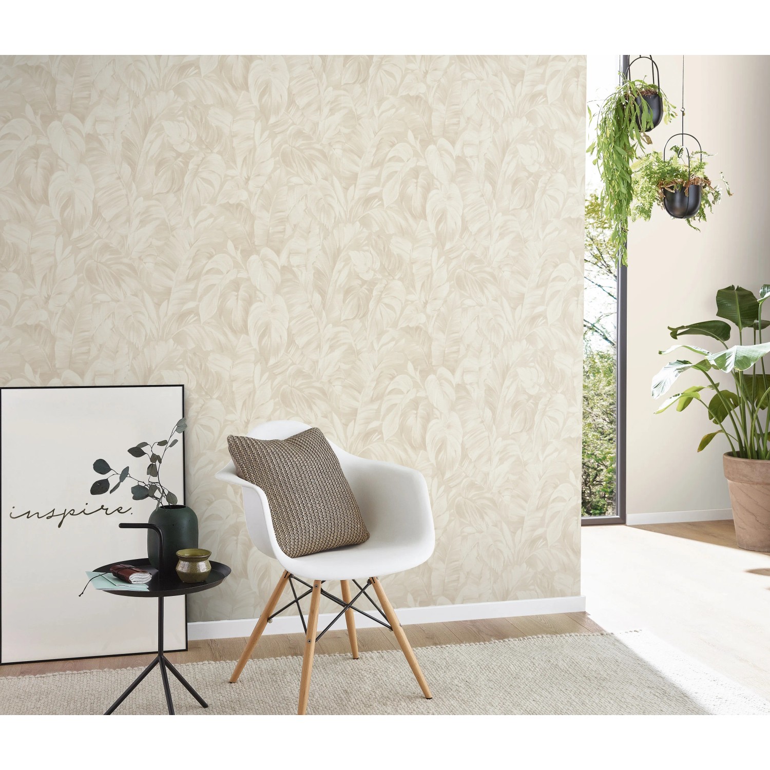 Beige Vliestapete Deliciosa von Erismann mit Blätter-Motiv, Teil der Kollektion Play of Light.