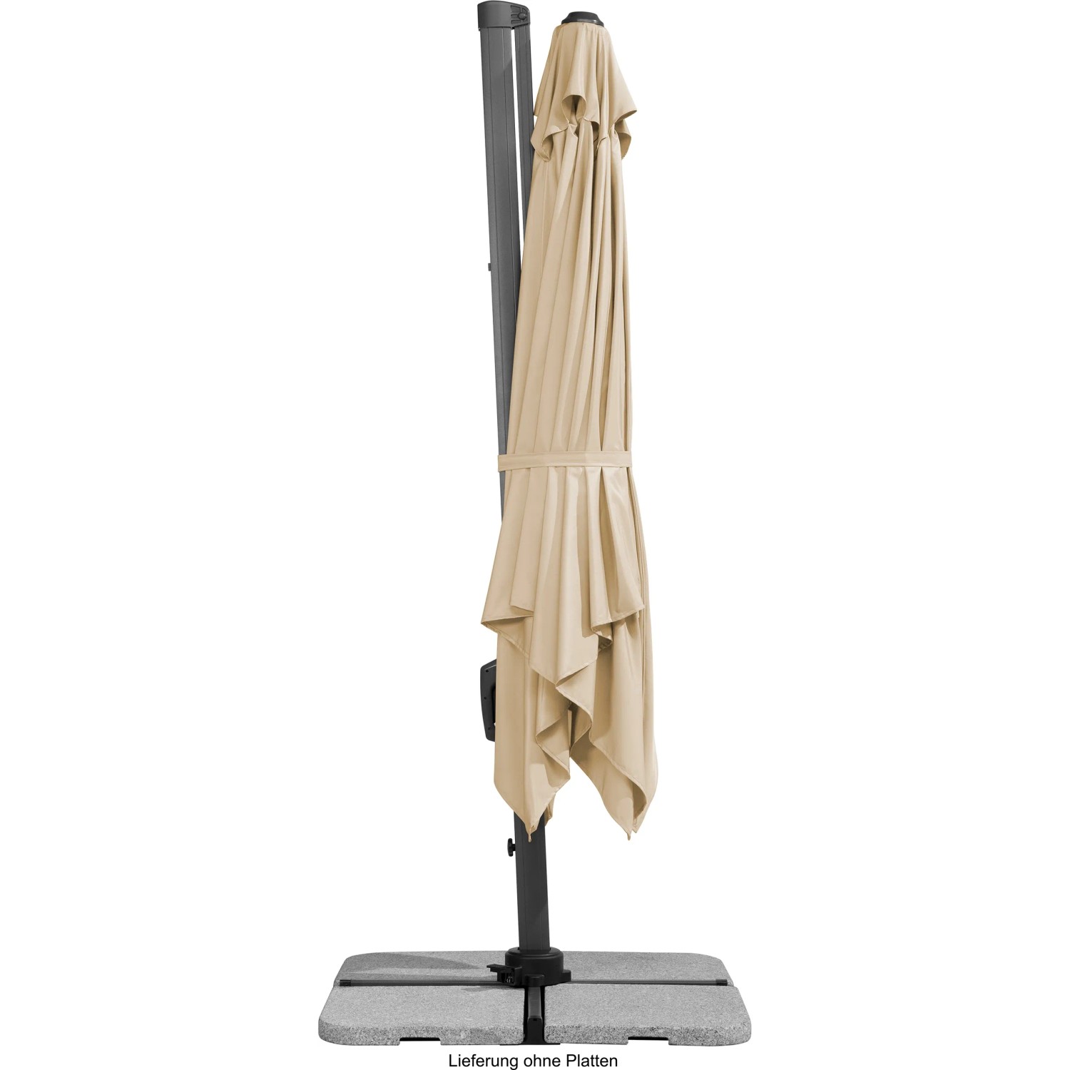 Schneider Ampelschirm, 360x300 cm, Natur, mit Dreh- und Neigefunktion, geschlossen.