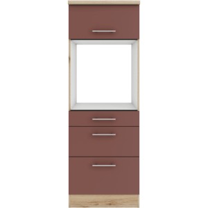 OPTIFIT Geräteumbauschrank Bari407, 60 cm, Rostrot, mit Schubladen und Backofenfach.