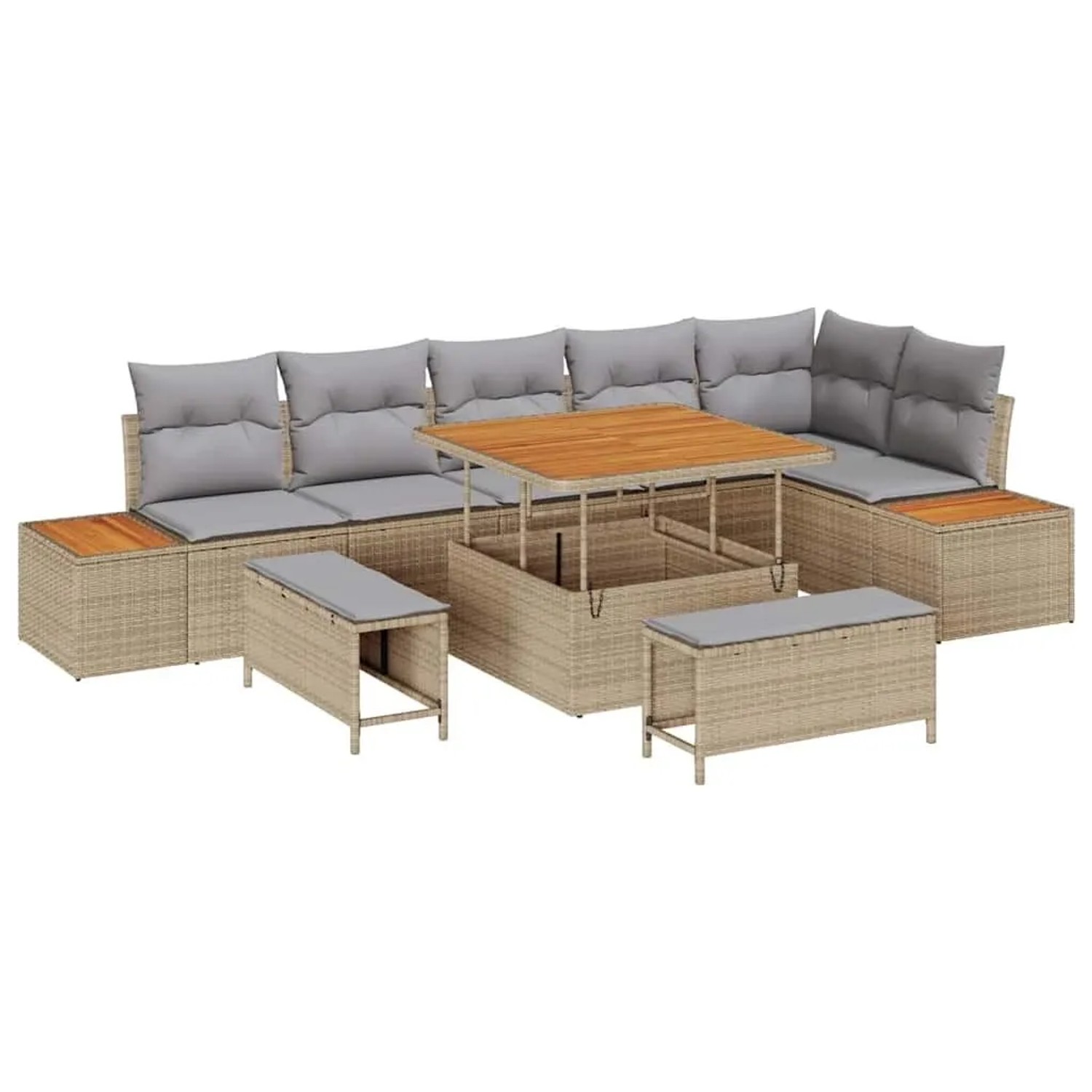 vidaXL Gartensofa-Set mit Kissen mit Speicher 9 Stk Beige Poly Rattan 33648 günstig online kaufen