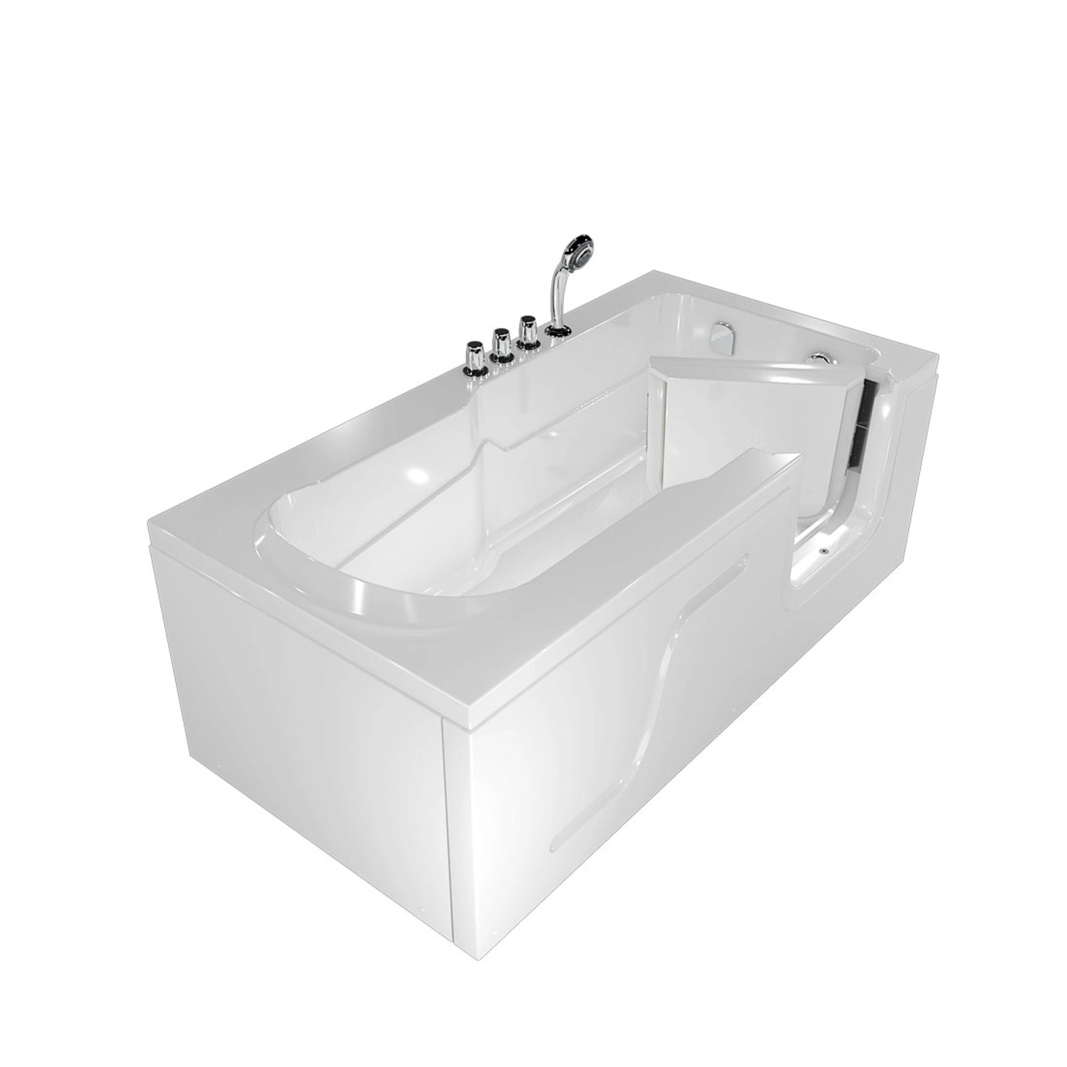 Weiße AquaVapore Seniorenwanne mit Tür, 150x75 cm, Handbrause.