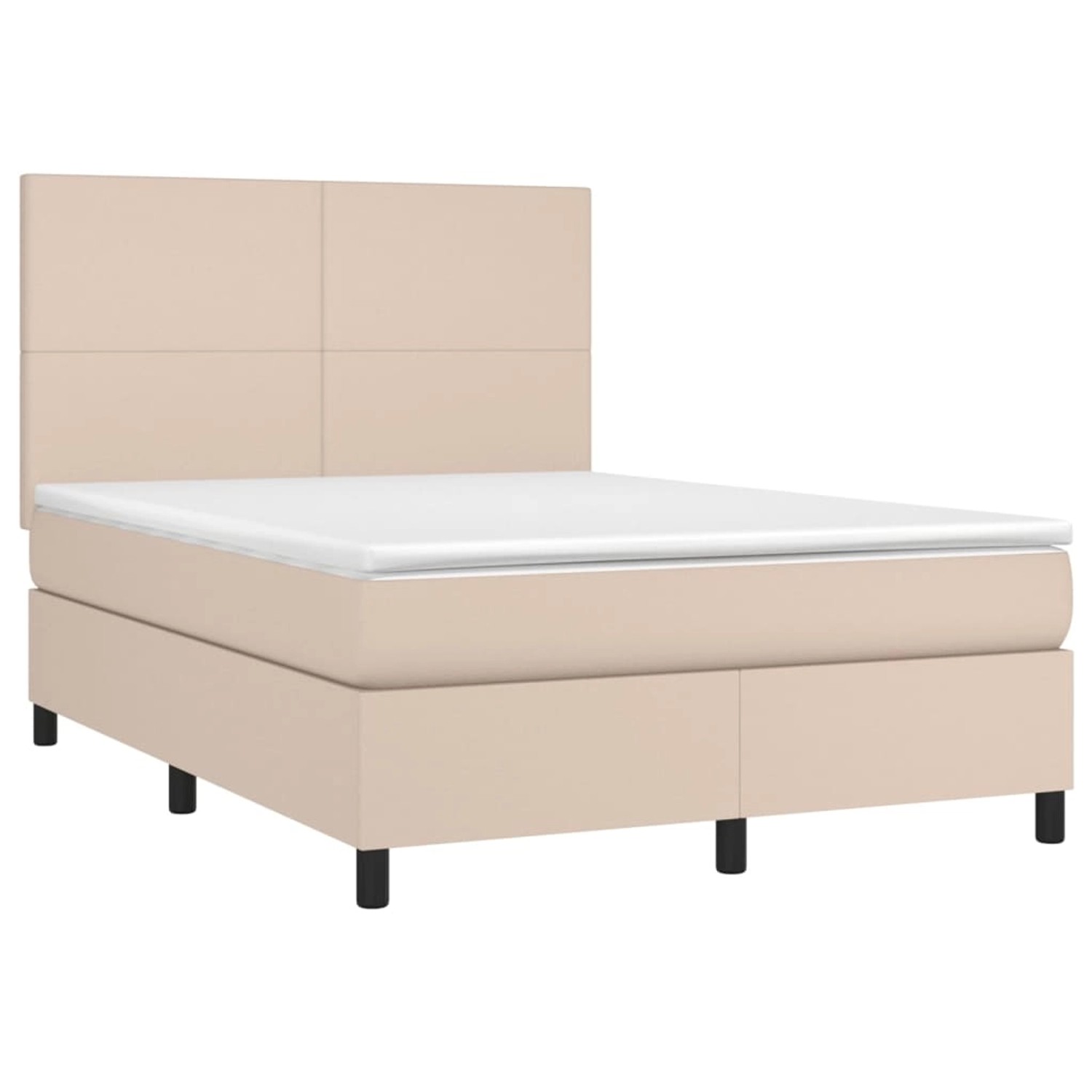 Boxspringbett in Cappuccino-Braun (140x200cm) mit Matratze und Kunstlederbezug.