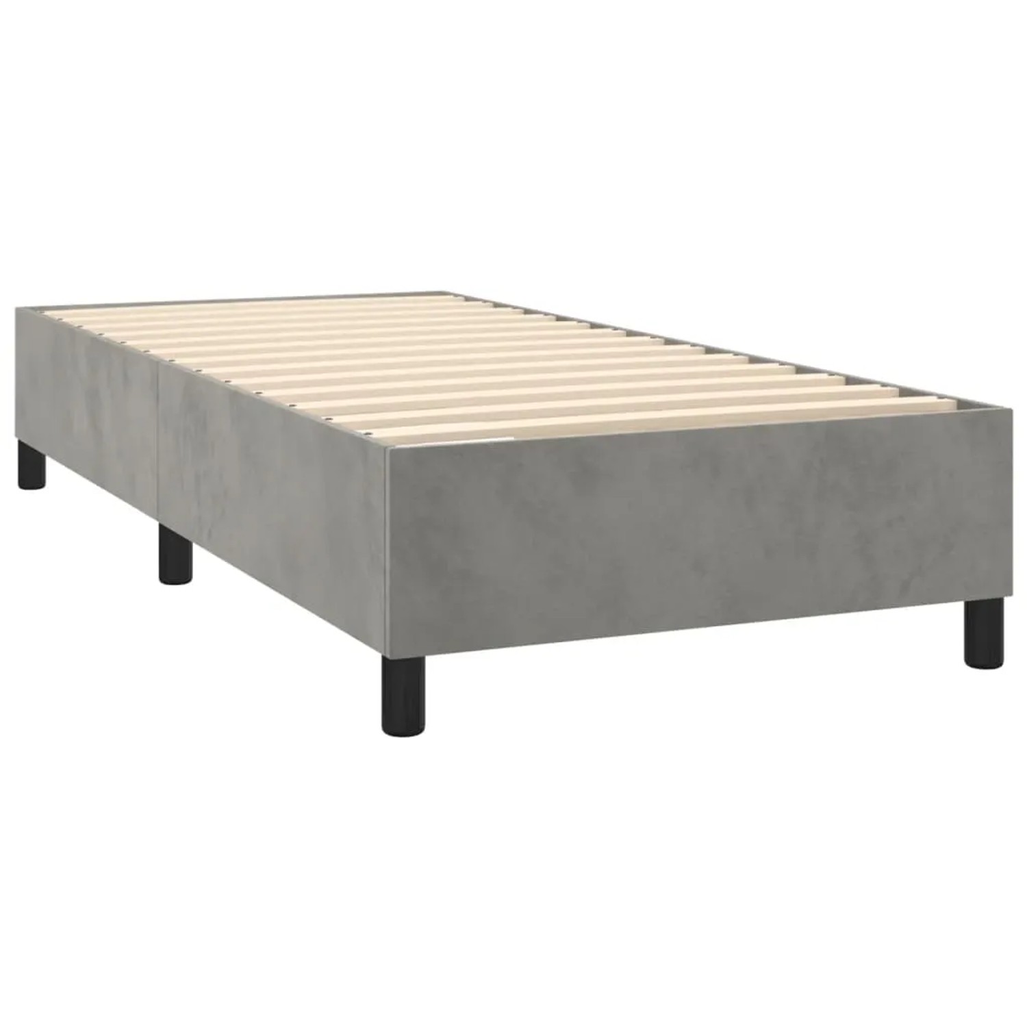 Hellgraues vidaXL Boxspringbett 80x200 cm mit Lattenrost und schwarzen Füßen.