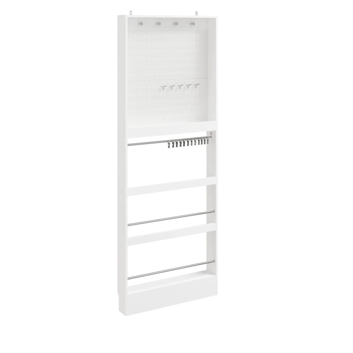 SoBuy Schmaler Schrank Türregal 12cm Extra Slim für Flur Platzsparender Organizer mit Haken und Ablagen 70x190x12cm Weiß FHK39-W