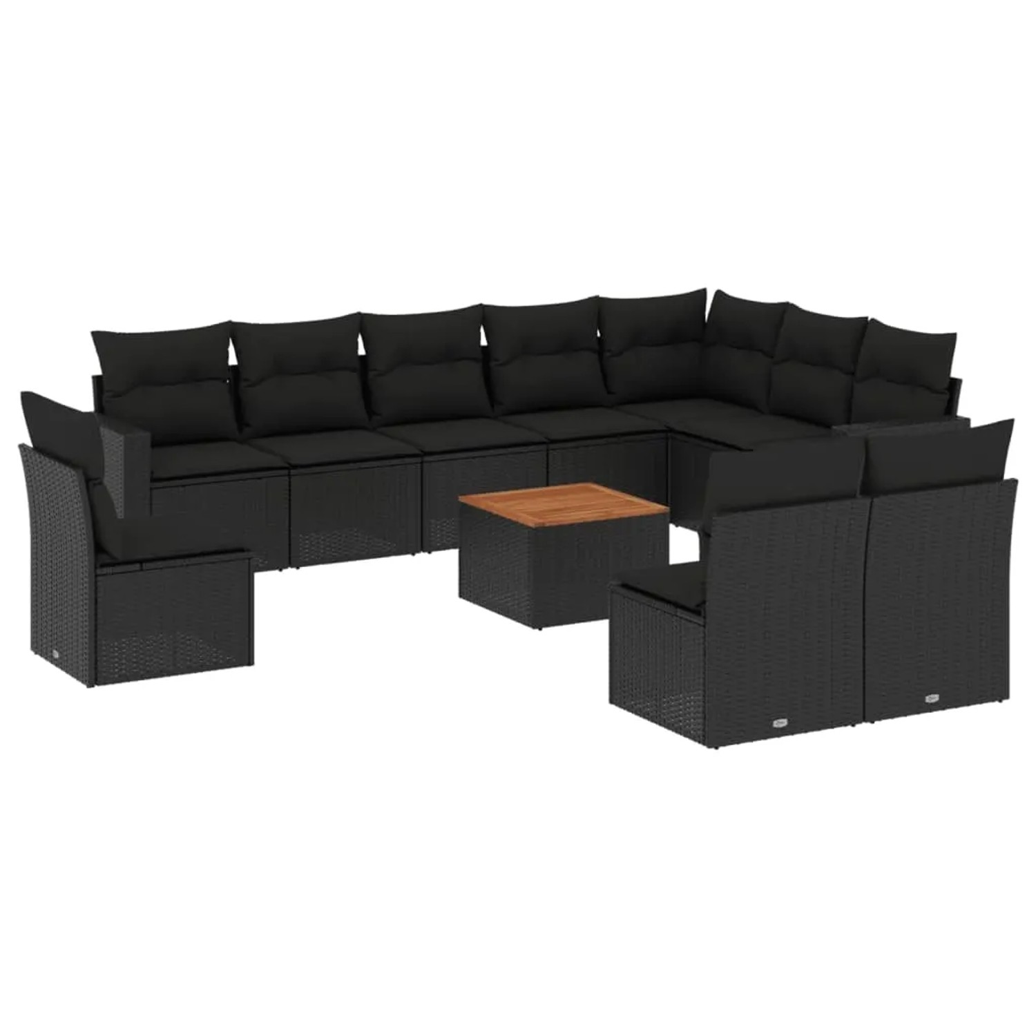 vidaXL 11-Tlg Garten-Sofagarnitur mit Kissen Schwarz Poly Rattan 3256503