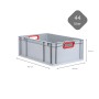 Graue PROREGAL Eurobox 40x60x22cm mit roten Griffen, offen. Ideal zur Aufbewahrung.