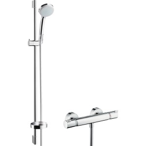 Hansgrohe Croma 100 Brauseset Aufputz mit Thermostat und Brausestange (90cm), chrom.