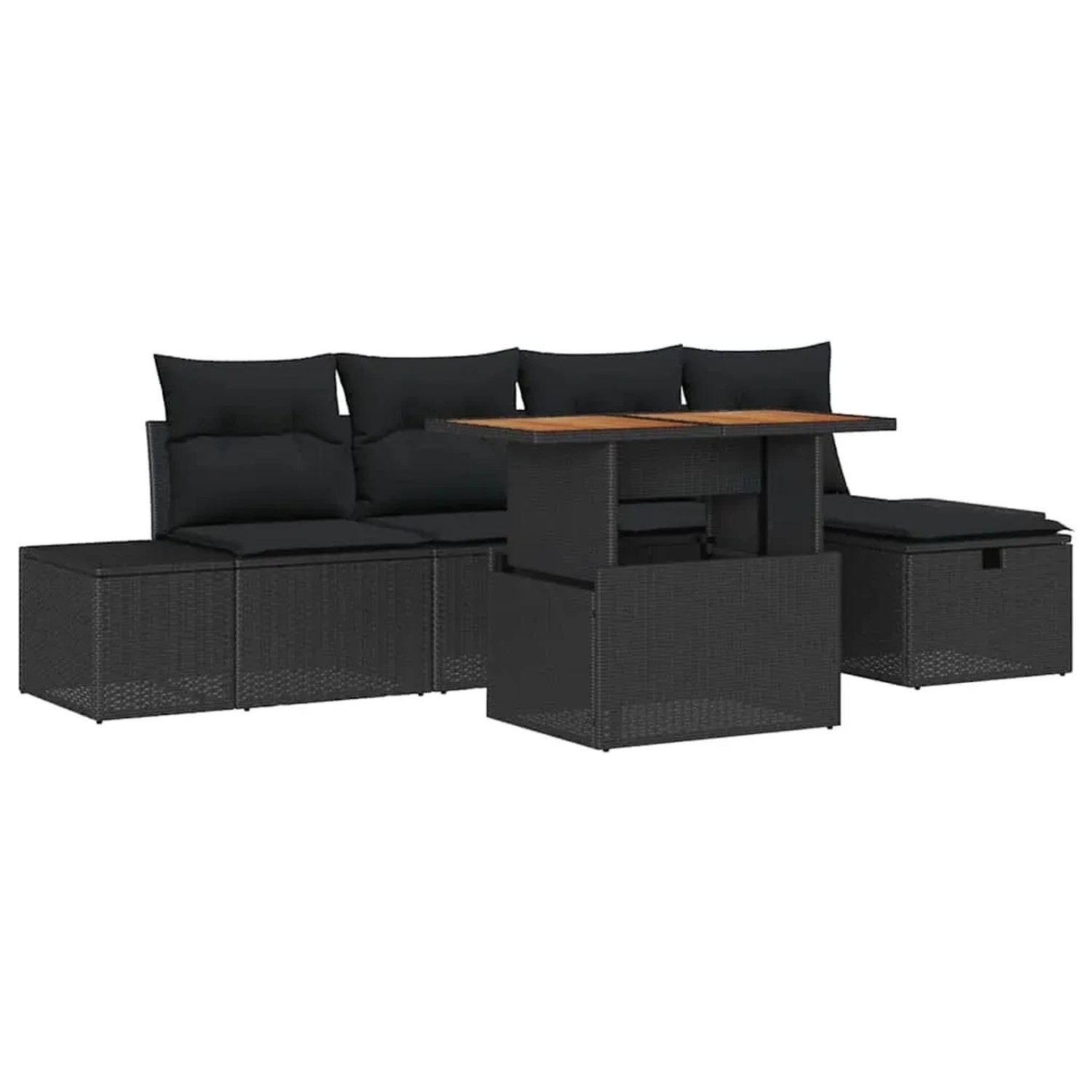 vidaXL Garten-Sofa-Set mit Kissen 6-Tlg Schwarz Poly Rattan 3360048 günstig online kaufen