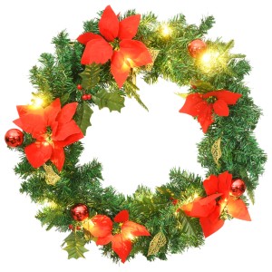 vidaXL Weihnachtskranz mit LED-Leuchten Grün 60 cm PVC 321517