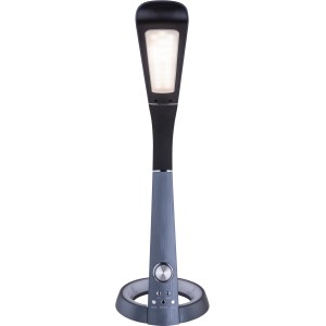 Schwarze LED-Tischleuchte Mitti von Globo, ideal als Schreibtischlampe mit USB-Charger.