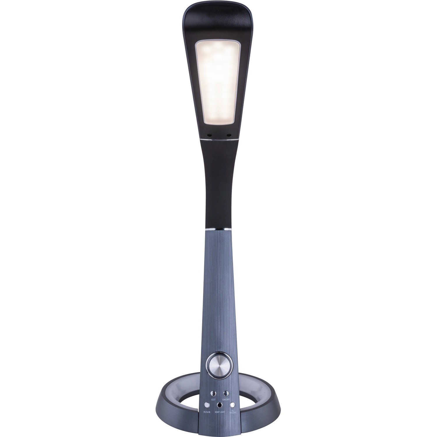 Schwarze LED-Tischleuchte Mitti von Globo, ideal als Schreibtischlampe mit USB-Charger.