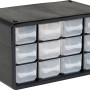 Schwarzer LUX-TOOLS Sortierkasten mit 12 transparenten Schubladen für Kleinteile.