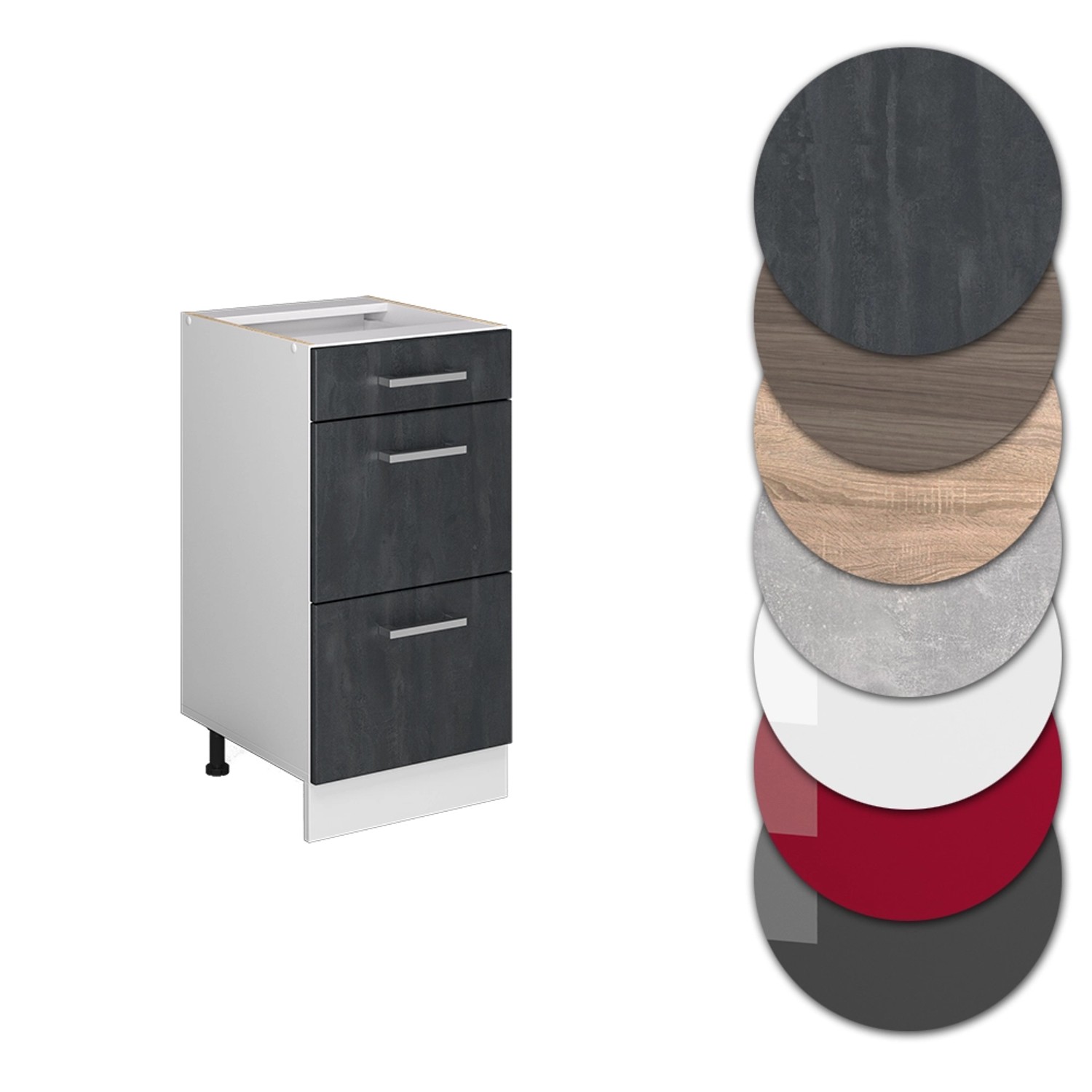 Vicco Küchenunterschrank R-Line Schubladenschrank für die Küche Schwarz Beton 40 cm AP Eiche mit Weiß Korpus_5