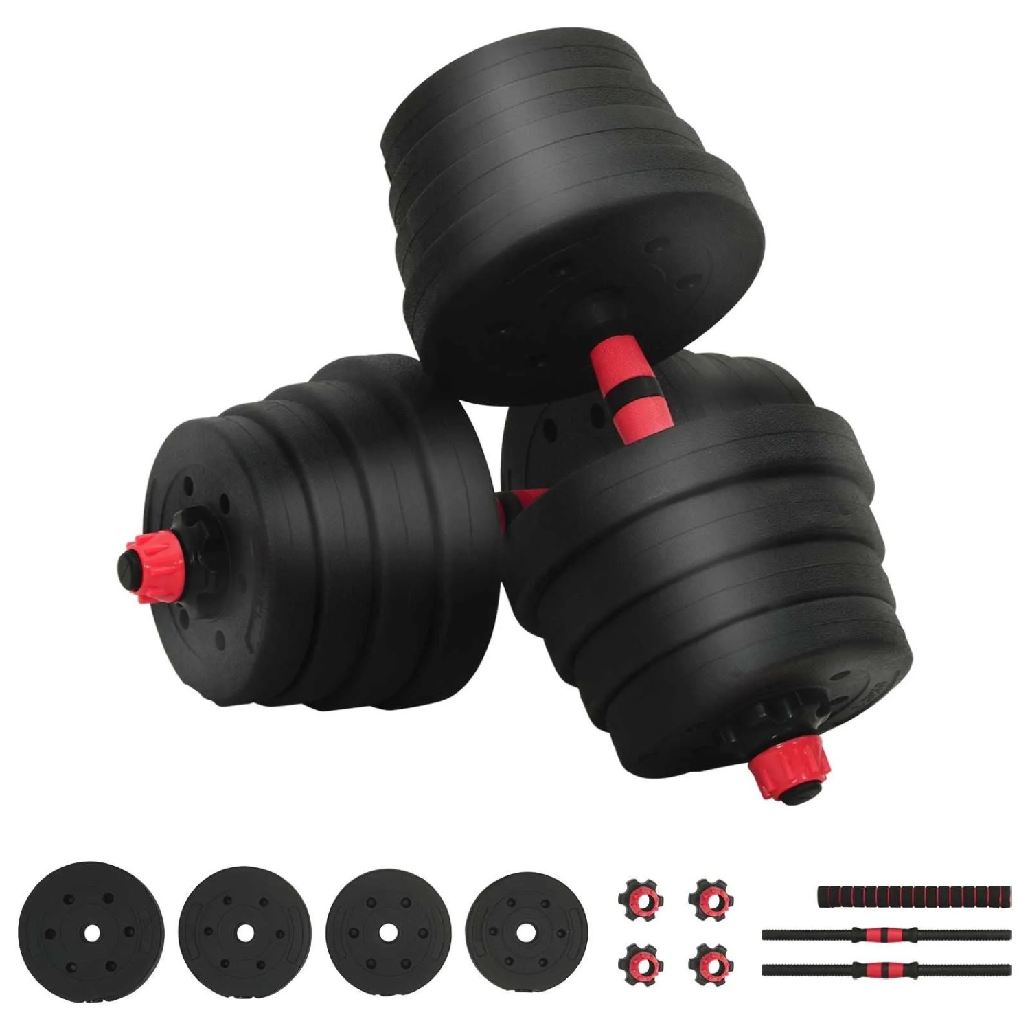 vidaXL 2-In-1 Kurzhantel Langhantel Set 30kg Schwarz und Rot 42023465