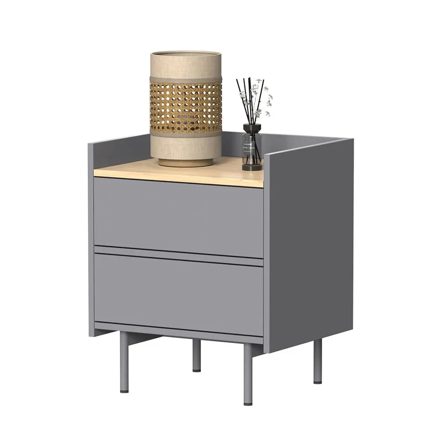 Vicco Nachttisch Velina Grau Eiche 48 x 58 mit 2 Schubladen_5