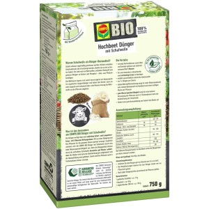 Compo Bio Hochbeetdünger mit Schafwolle, 750g Packung für Gemüse und Kräuter im Hochbeet.