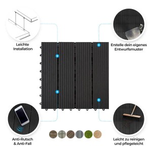 Anthrazitfarbene WPC Klickfliese Royal 30x30 cm für Terrasse & Balkon. Wetterbeständig und einfach zu verlegen.