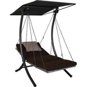 Angerer Hollywoodschaukel Luxus Smart Coffee, 1-Sitzer mit Sonnendach und brauner Liegefläche.
