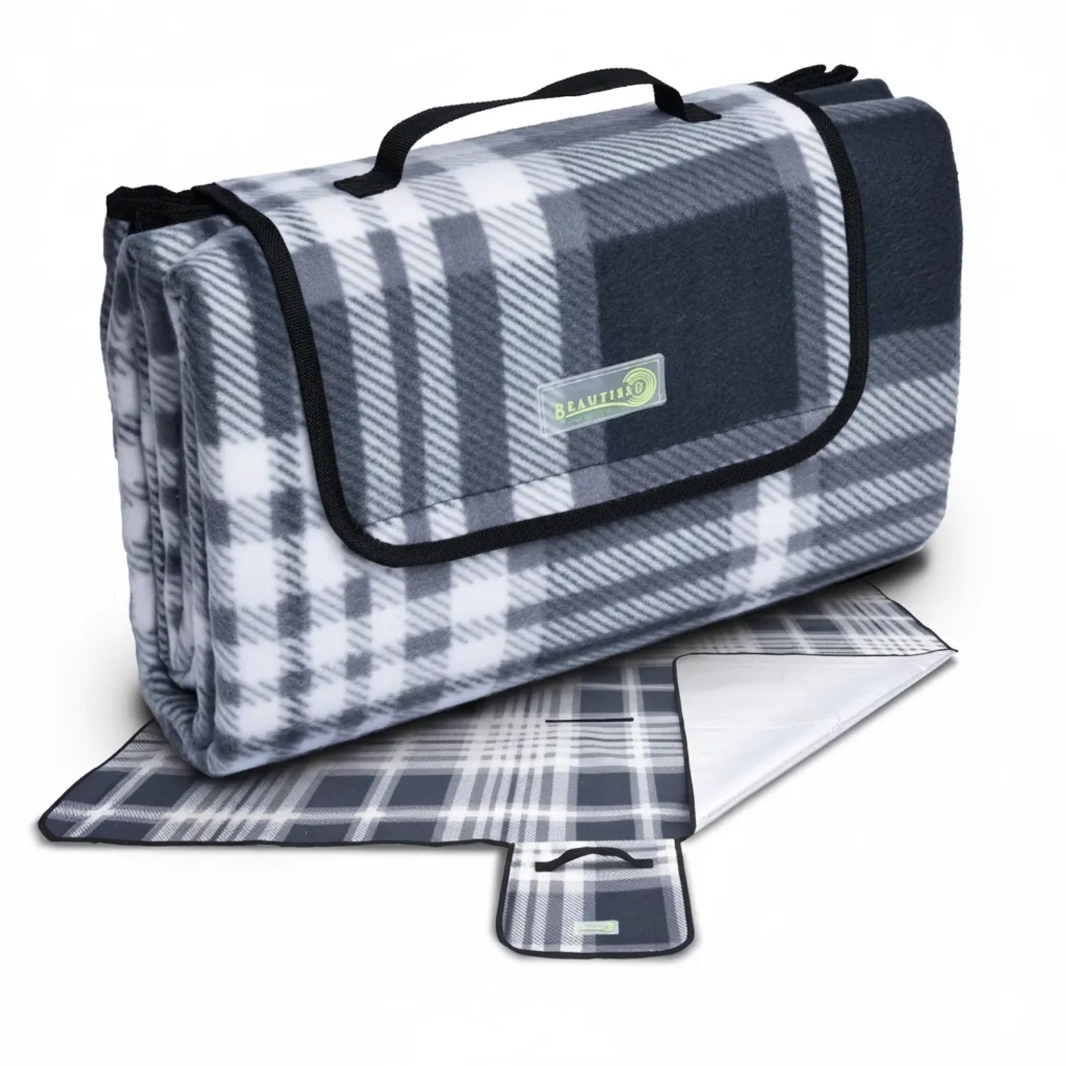 Beautissu Bella KA Picknickdecke 200x200cm Anthrazit Kariert