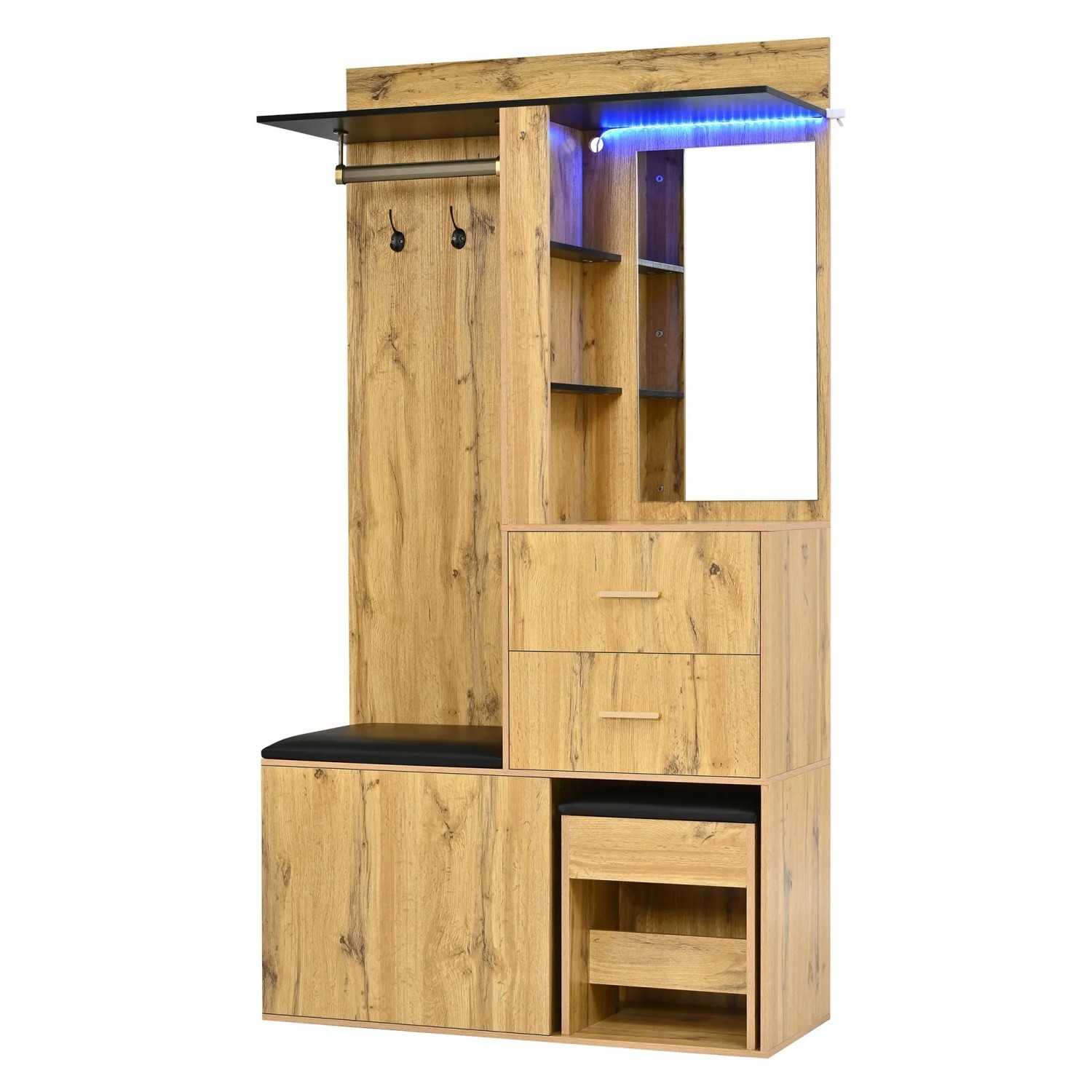 Merax Garderobenschrank mit Spiegel Schuhschrank APP LED MDF