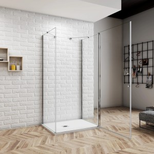 AICA U-Duschkabine 90x90x90 Schwingtür mit Seitenwand, Alu Natur