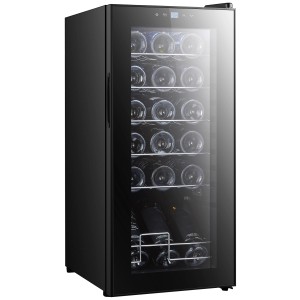 HOMCOM Weinkühlschrank, 50L, schwarzes Gehäuse mit Glastür und LED-Anzeige.