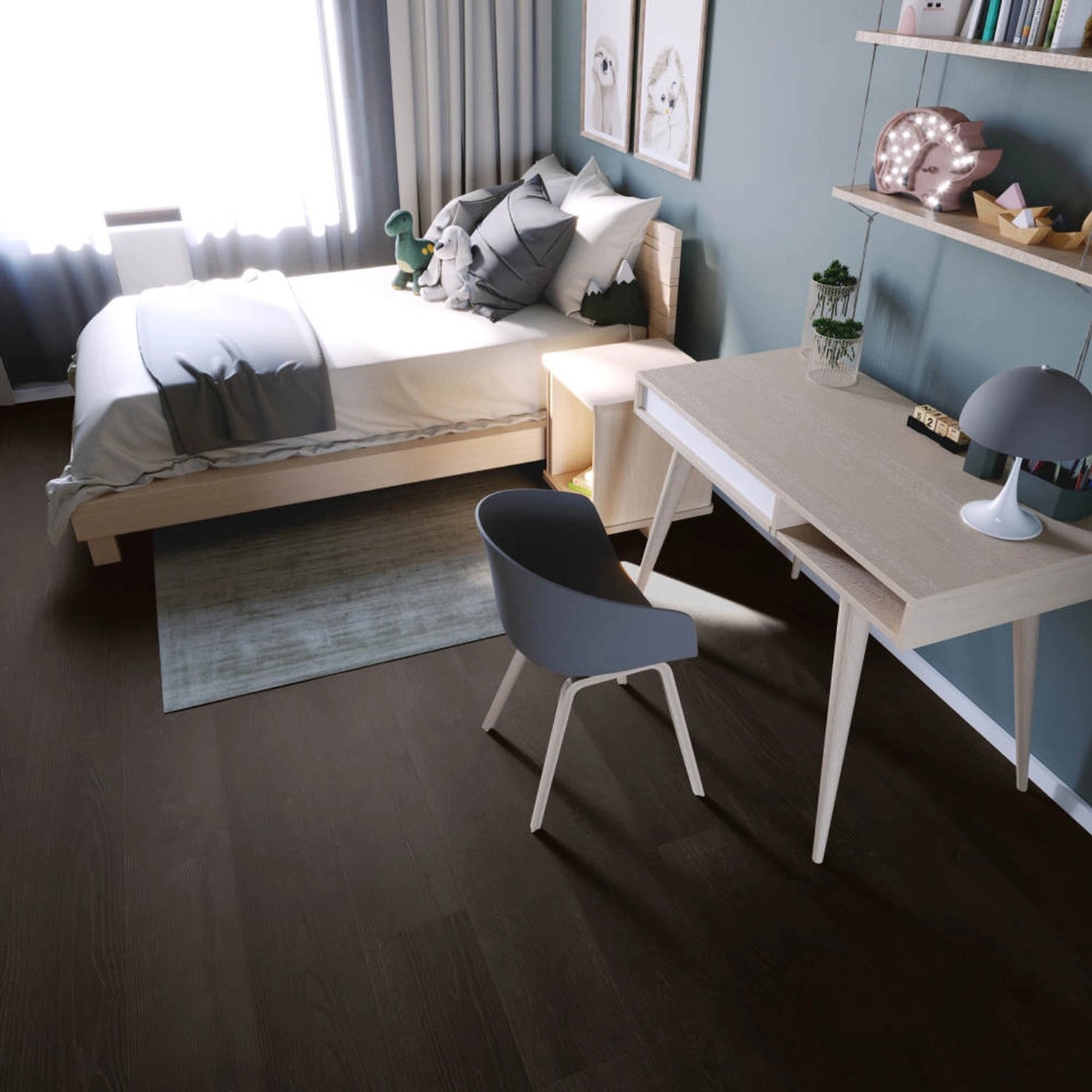 Anaturo Klebe-Vinylboden Mio 55 Eiche Udine im Kinderzimmer verlegt.