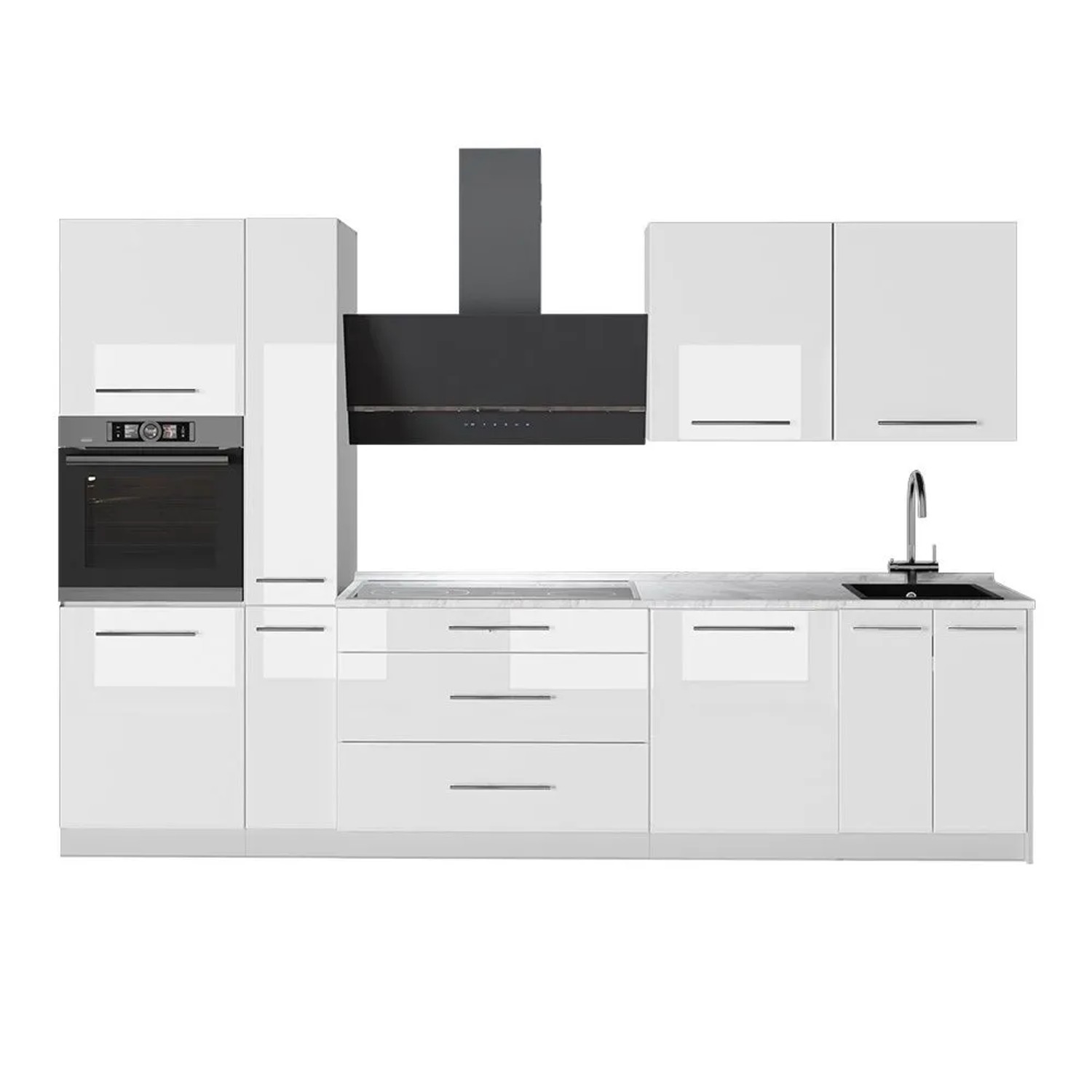 Vicco Küchenzeile Fame-Line Weiß Hochglanz/Weiß 310 x 207 AP Marmor Art Nr 64342