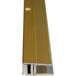 Messingfarbenes Abschlussprofil (900 mm) mit Schrauben und Dübel für Laminat und Parkett.